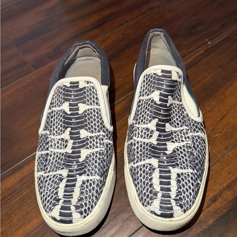 Vince Blue and Cream Snake Print Loafers